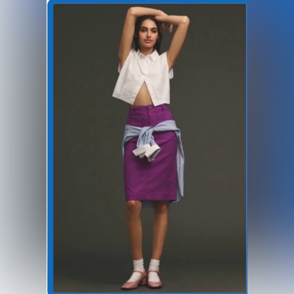 Size 8 Anthropologie / Maeve Stretch Linen Pencil Skirt in “mulberry juice”